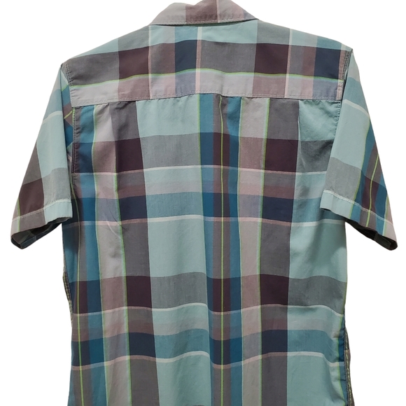 The North Face Men's Button Down Short Sleeve Shirt Green Blue Plaid Medium - Picture 6 of 7
